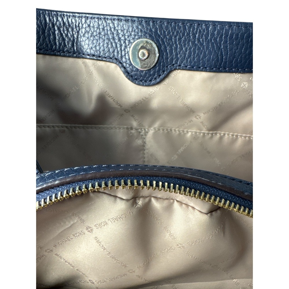 Michael Kors Jet Set Large Pebbled Leather Chain Shoulder Tote Bag Navy Blue - Picture 6 of 6